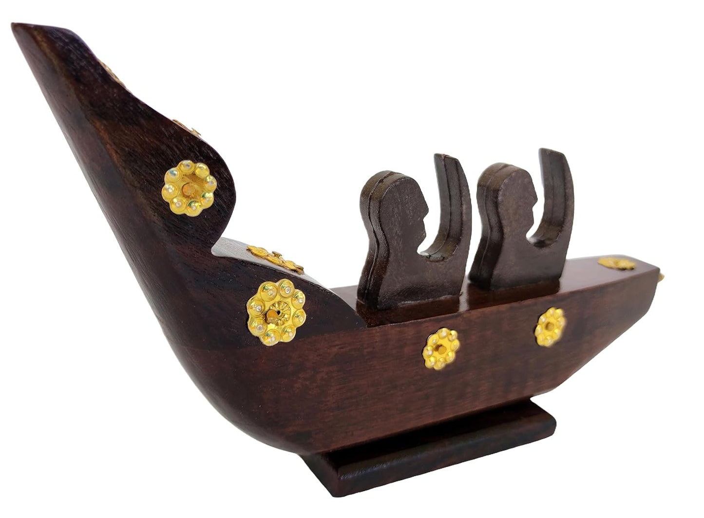Chundan Vallam Miniature with 2 Rowers – Handcrafted Rosewood Snake Boat with Brass Detailing