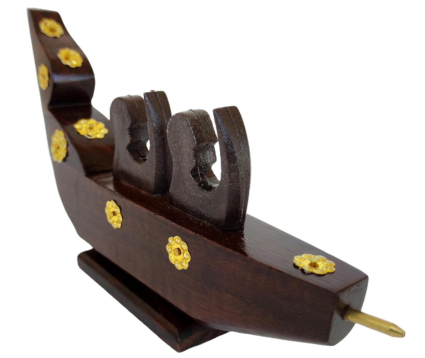Chundan Vallam Miniature with 2 Rowers – Handcrafted Rosewood Snake Boat with Brass Detailing