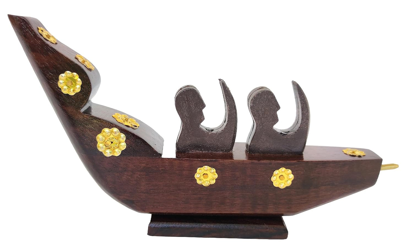 Chundan Vallam Miniature with 2 Rowers – Handcrafted Rosewood Snake Boat with Brass Detailing