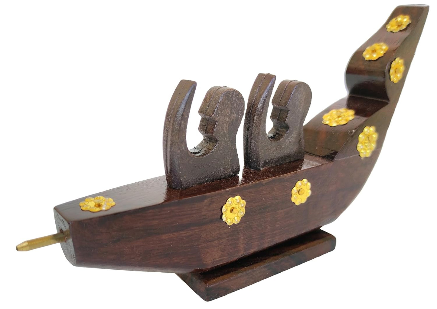 Chundan Vallam Miniature with 2 Rowers – Handcrafted Rosewood Snake Boat with Brass Detailing