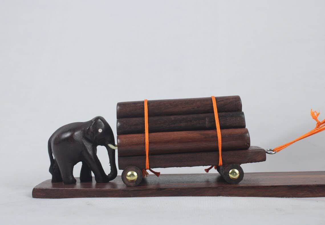 Mother and Calf Elephant Pulling Loaded Cart – Handcrafted Rosewood Figurine (12") Kerala handicrafts