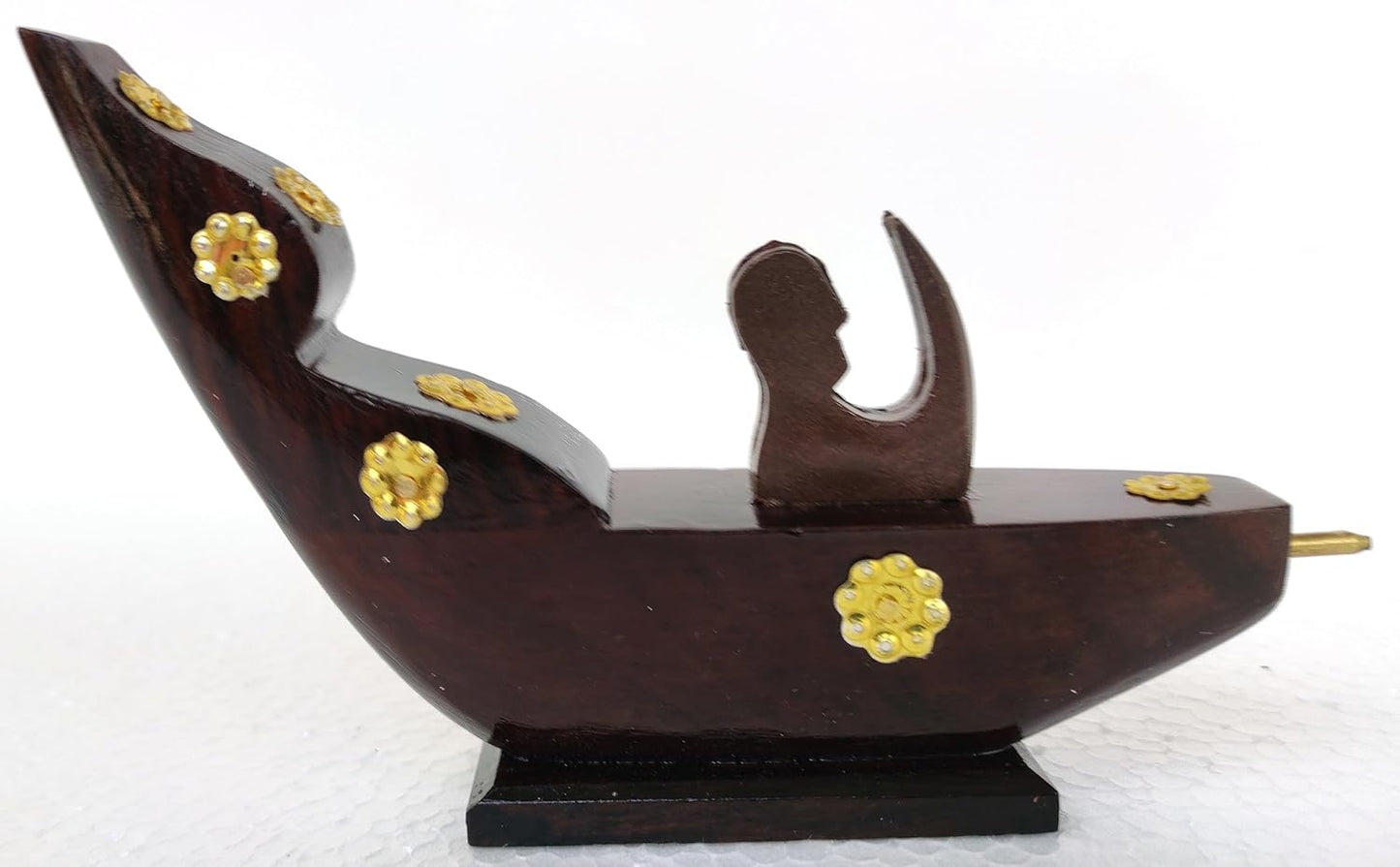Chundan Vallom Miniature with 1 Rower – Traditional Kerala Snake Boat in Rosewood (7.6 Inches)
