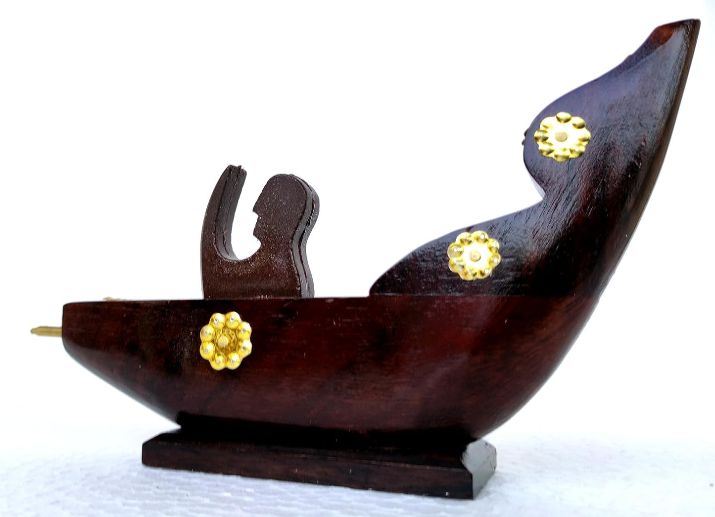 Chundan Vallom Miniature with 1 Rower – Traditional Kerala Snake Boat in Rosewood (7.6 Inches)