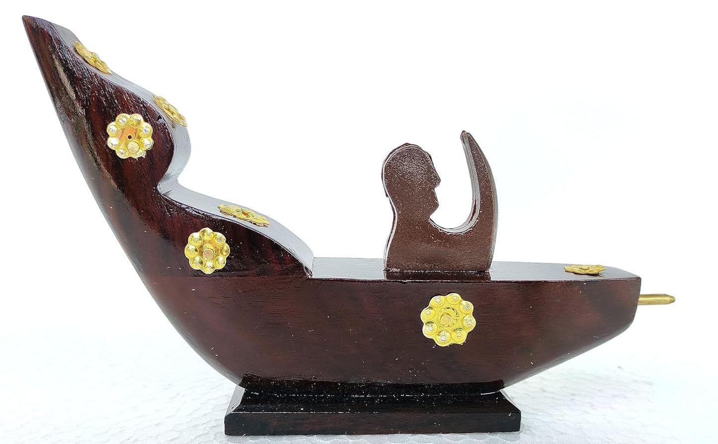 Chundan Vallom Miniature with 1 Rower – Traditional Kerala Snake Boat in Rosewood (7.6 Inches)
