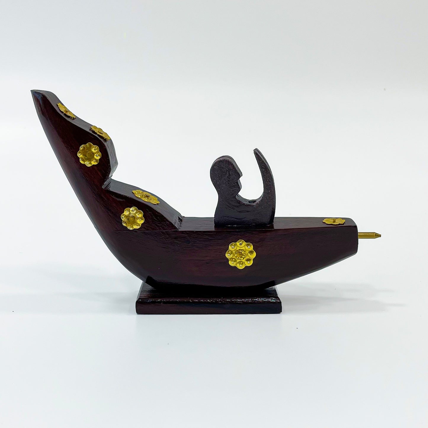 Chundan Vallom Miniature with 1 Rower – Traditional Kerala Snake Boat in Rosewood (7.6 Inches)