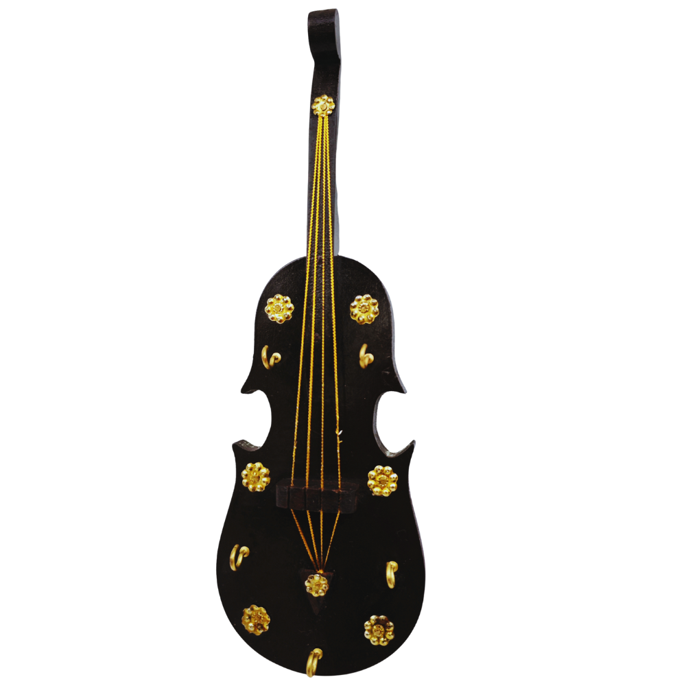 Handcrafted Violin-Shaped Wooden Key Holder – 5 Hooks | Wall & Door Mounted Home Decor