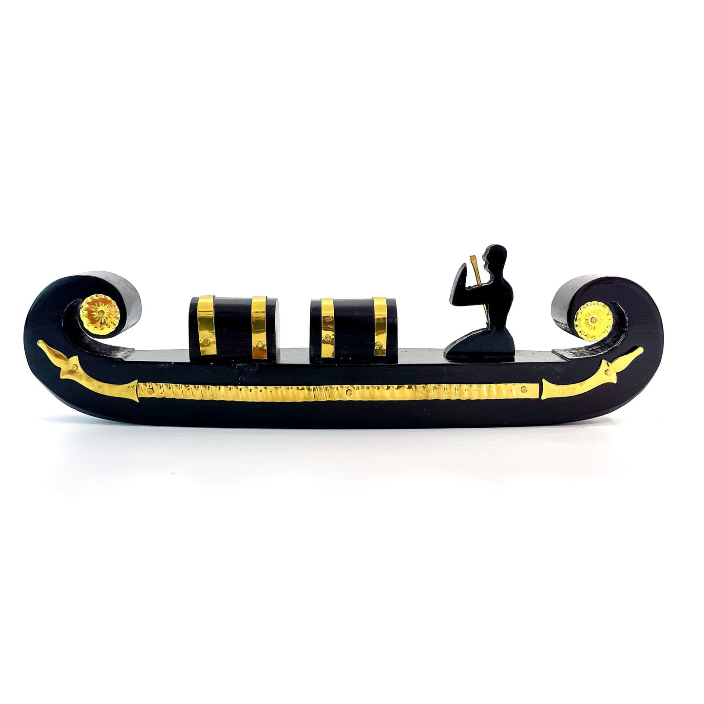 Miniature Kerala Wooden Cargo Boat (Odi Vallom) – Handcrafted Mahogany Model with Rover & Cargo Boxes