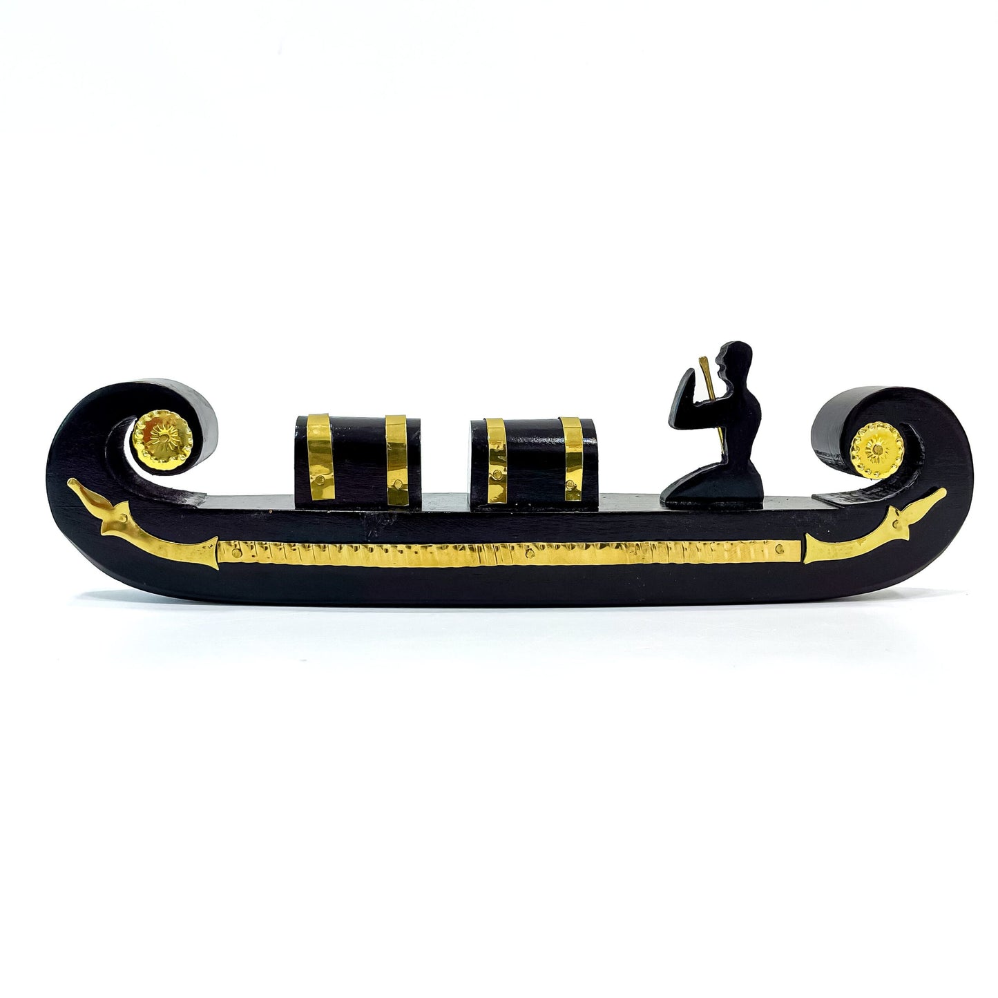 Miniature Kerala Wooden Cargo Boat (Odi Vallom) – Handcrafted Mahogany Model with Rover & Cargo Boxes