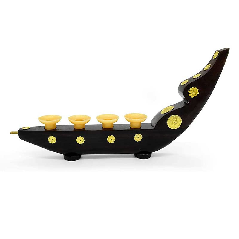 Traditional Chundan Vallam Pen Holder | Rosewood Snake Boat Miniature with 4 Holders