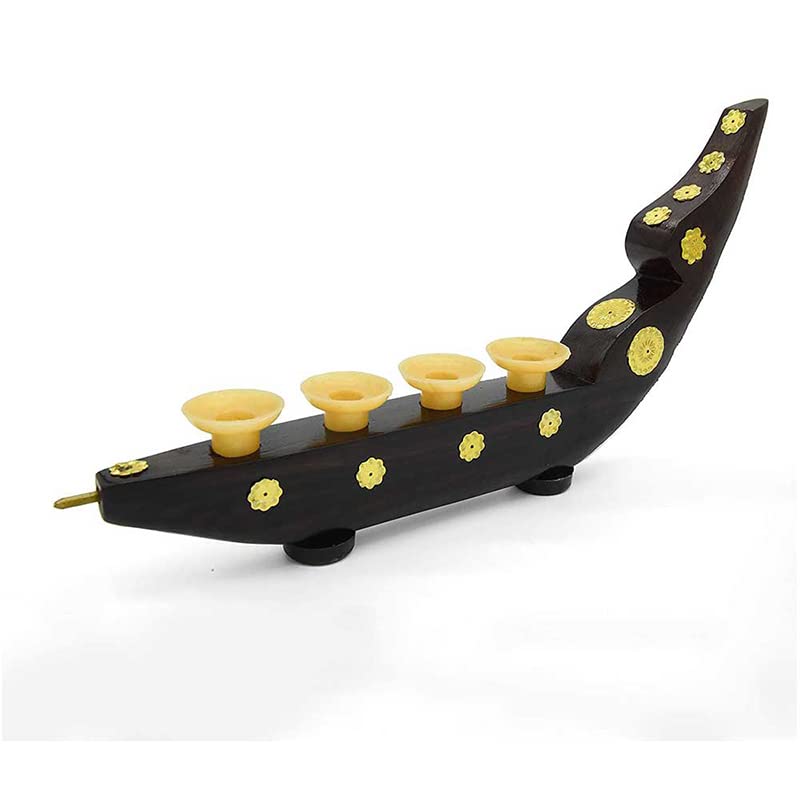 Traditional Chundan Vallam Pen Holder | Rosewood Snake Boat Miniature with 4 Holders