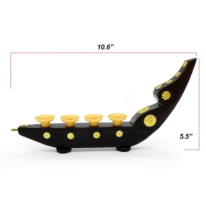 Traditional Chundan Vallam Pen Holder | Rosewood Snake Boat Miniature with 4 Holders