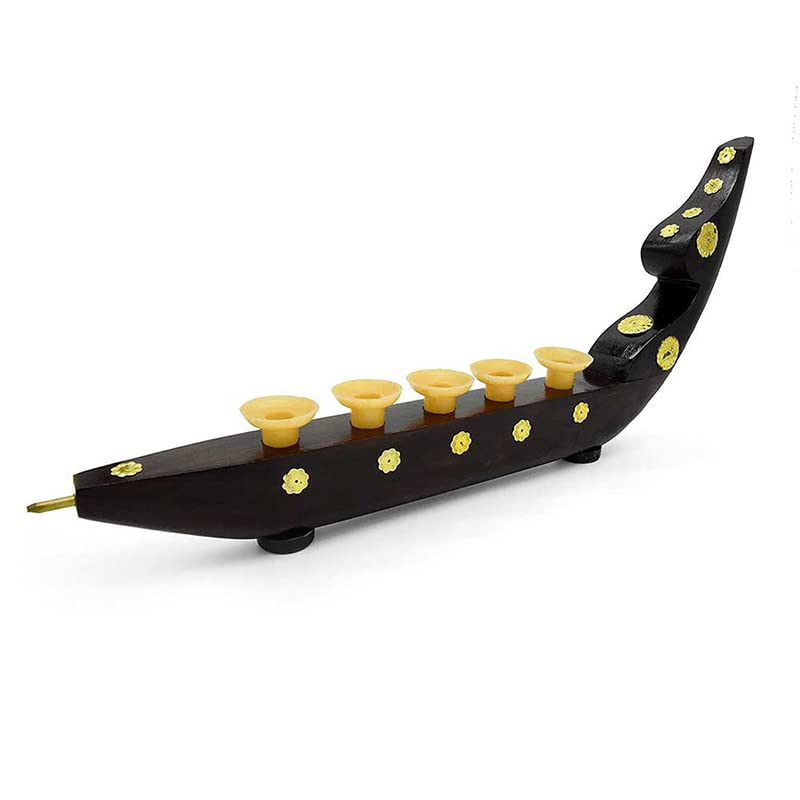 Kerala Chundan Vallam Souvenir Boat | Handcrafted Rosewood Pen Holder with 5 Slots