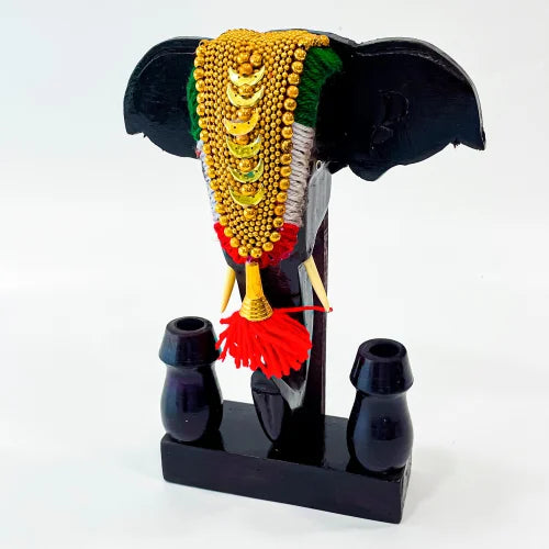 Handcrafted Mahogany Elephant Head Pen Holder with Nettipattom – 11 Inch | Kerala Traditional Decor