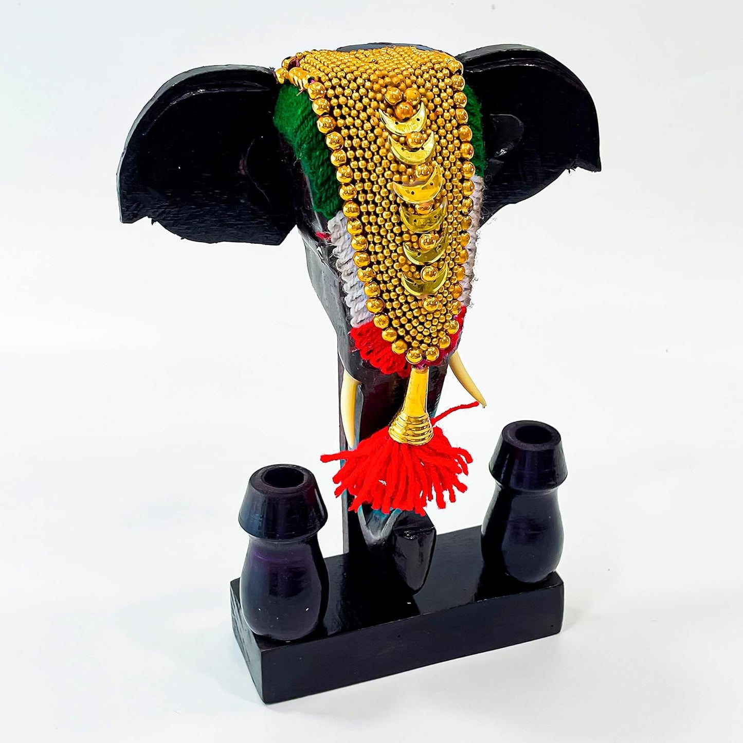 Handcrafted Mahogany Elephant Head Pen Holder with Nettipattom – 11 Inch | Kerala Traditional Decor