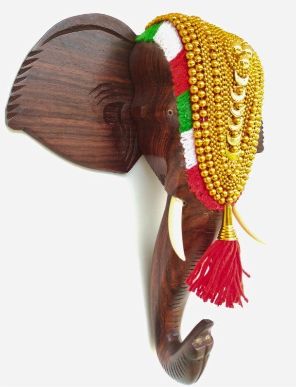 14-Inch Handcrafted Rosewood Elephant Head Wall Hanging with Nettipattom