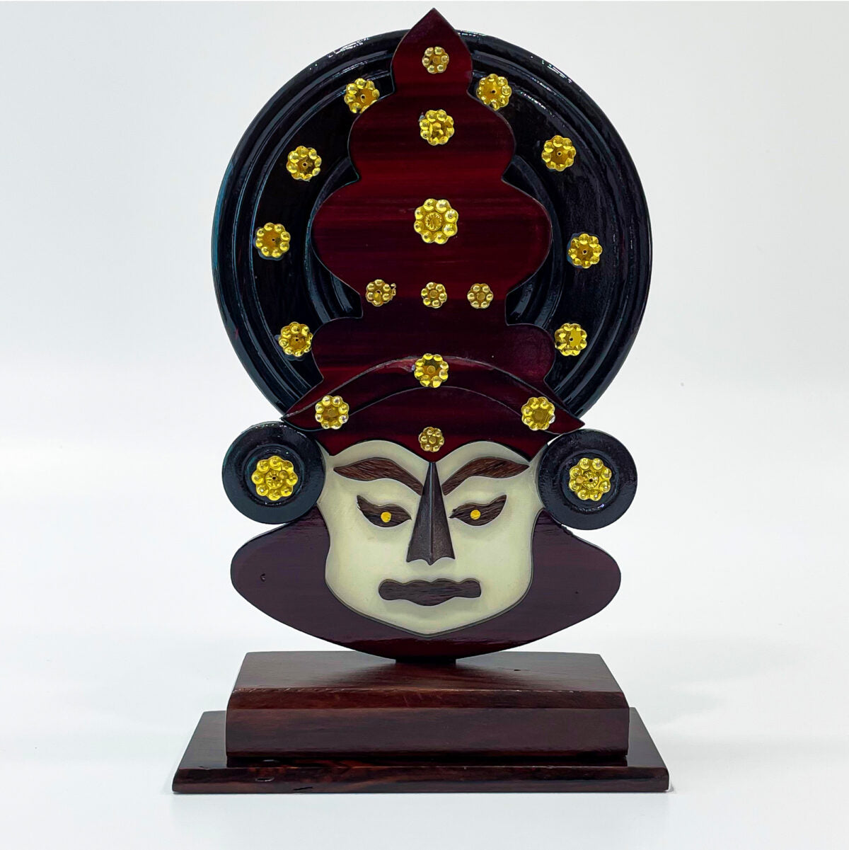 Wooden Kathakali Head with Table Stand – 13.5 Inches | Traditional Kerala Decor