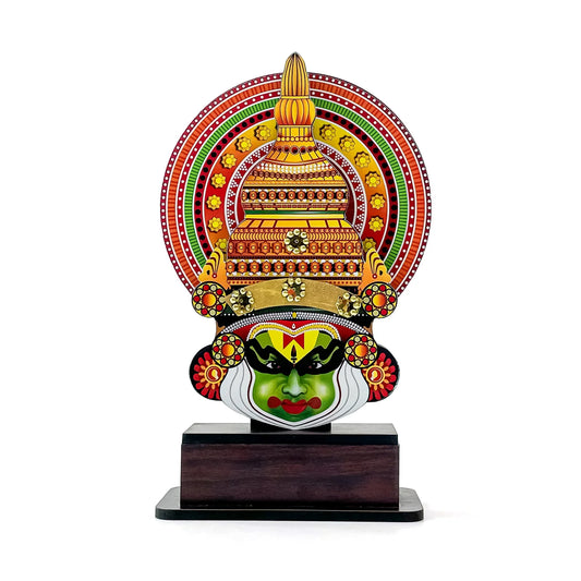 Handcrafted 20-Inch Kathakali Head Carving with Stand – Traditional Kerala Folk Art Decor