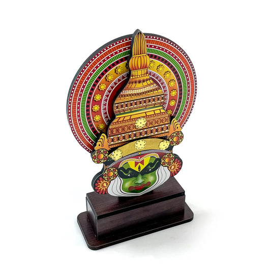 Handcrafted 18-Inch Wooden Kathakali Head Figurine with Stand – Traditional Kerala Folk Art Decor