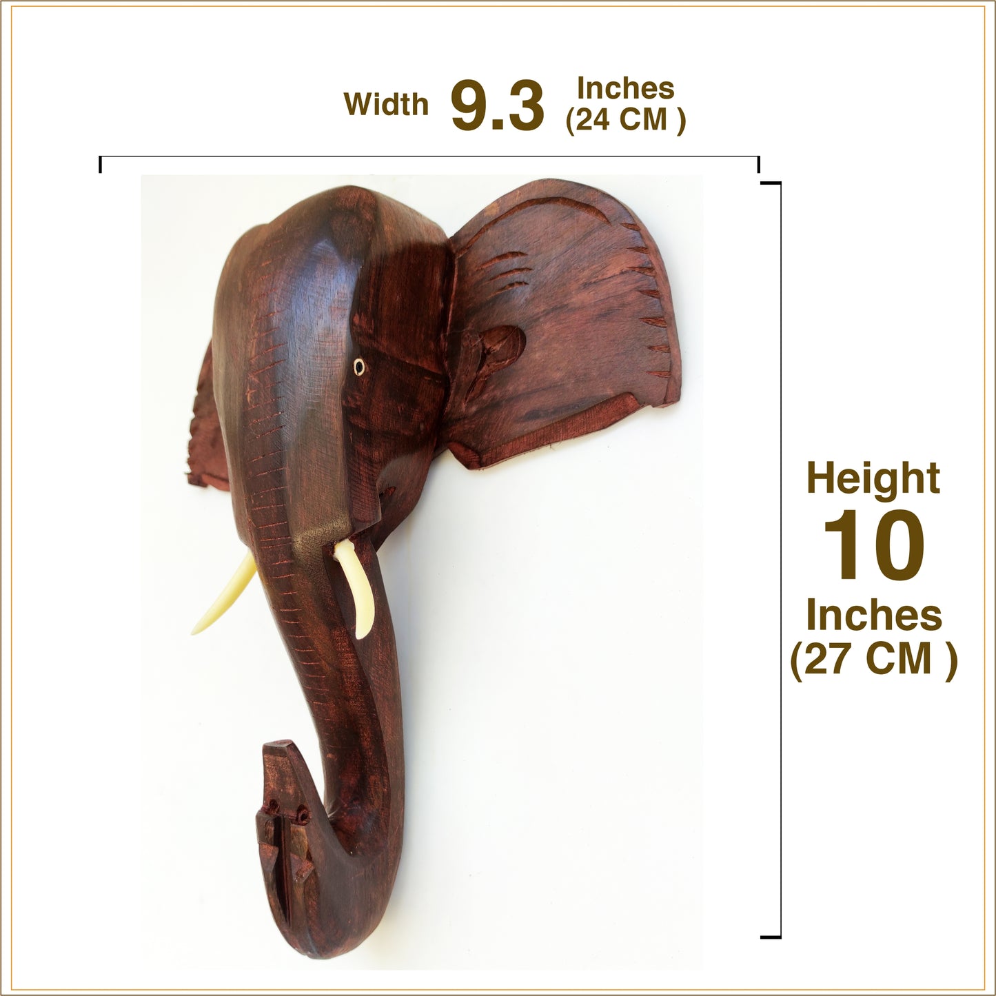 Rosewood Kerala Elephant Head Wall Hanging (10-inch) – Plain Finish, Ideal for Home Decor and Gifting