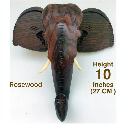 10-Inch Hand-Carved Kerala Elephant Head Wall Hanging in Rosewood – Deluxe Finish