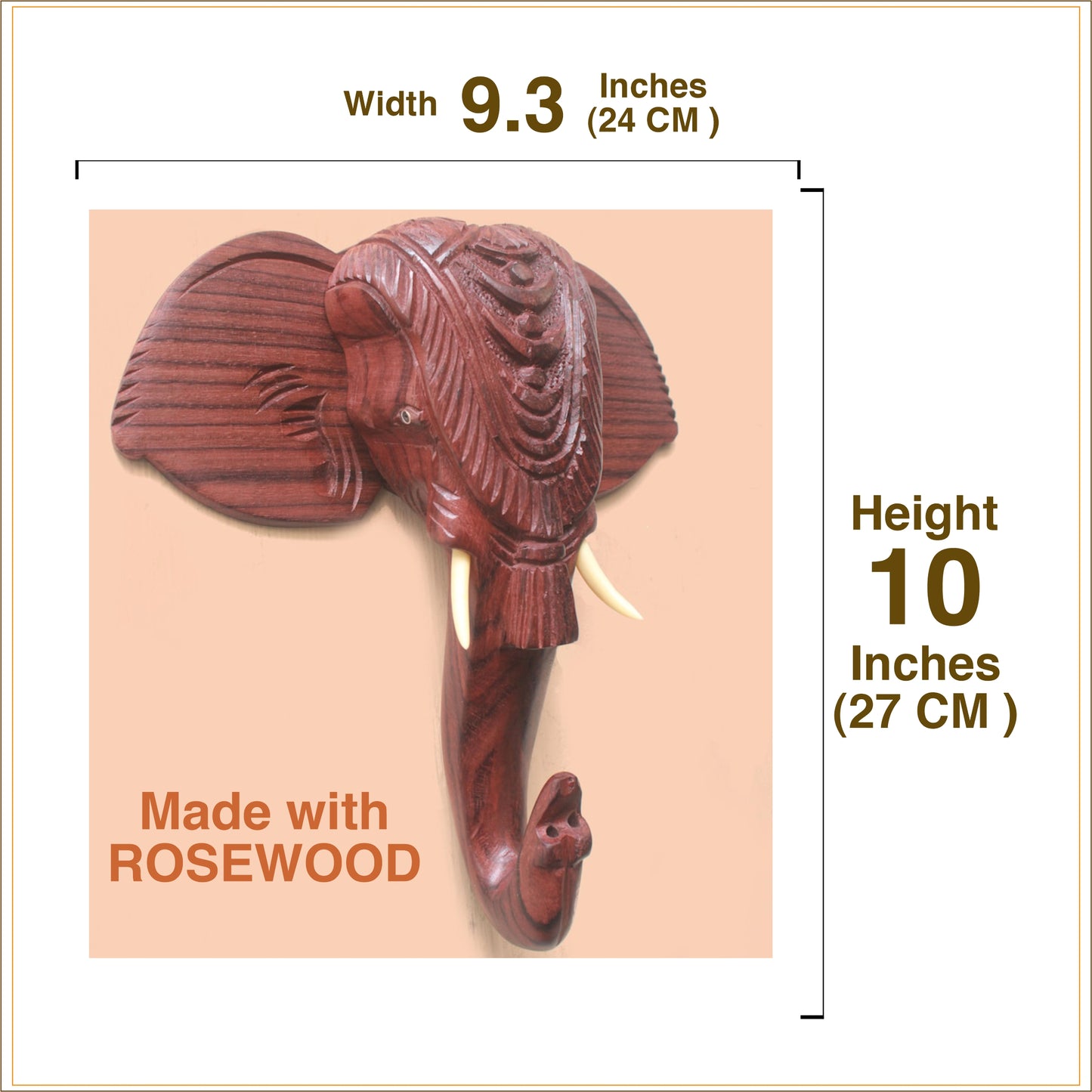 Wooden Hand-Carved Kerala Elephant Head for Wall Decor and Gifting (10 Inches)