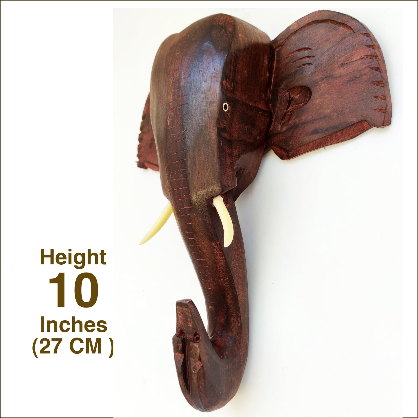 Handcrafted Wooden Elephant Head Wall Hanging – 10 Inch (Plain Finish) | Kerala Traditional Decor