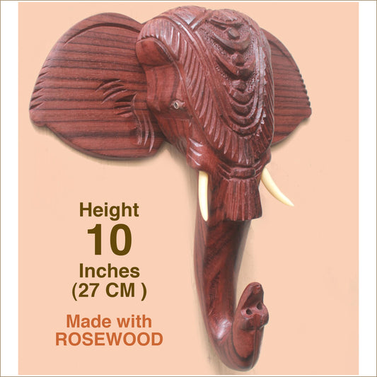 Wooden Hand-Carved Kerala Elephant Head for Wall Decor and Gifting (10 Inches)