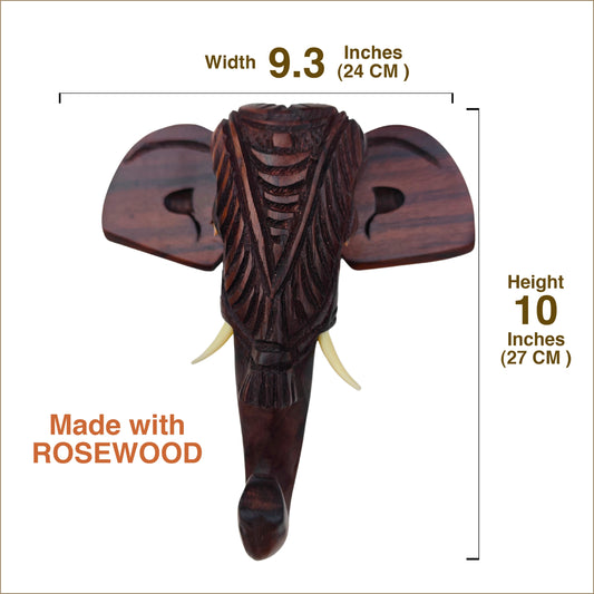 10-Inch Hand-Carved Kerala Elephant Head Wall Décor with Nettipattom | Premium Rosewood | Home decor
