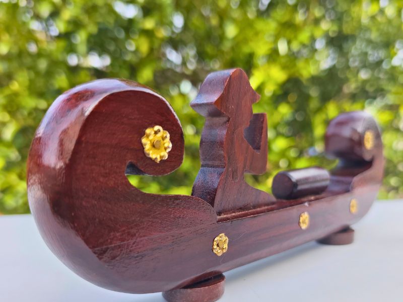 Miniature Kerala Wooden Cargo Ship (Odi Vallom) Handcrafted from Rosewood, Ideal for Home Decoration and Gifting