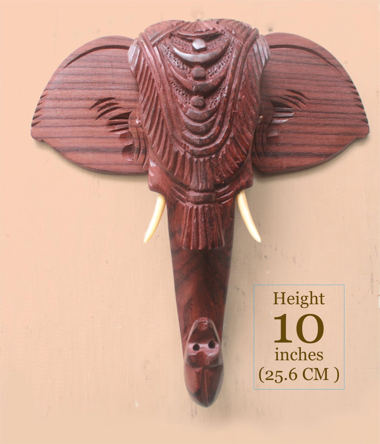 Wooden Hand-Carved Kerala Elephant Head for Wall Decor and Gifting (10 Inches)