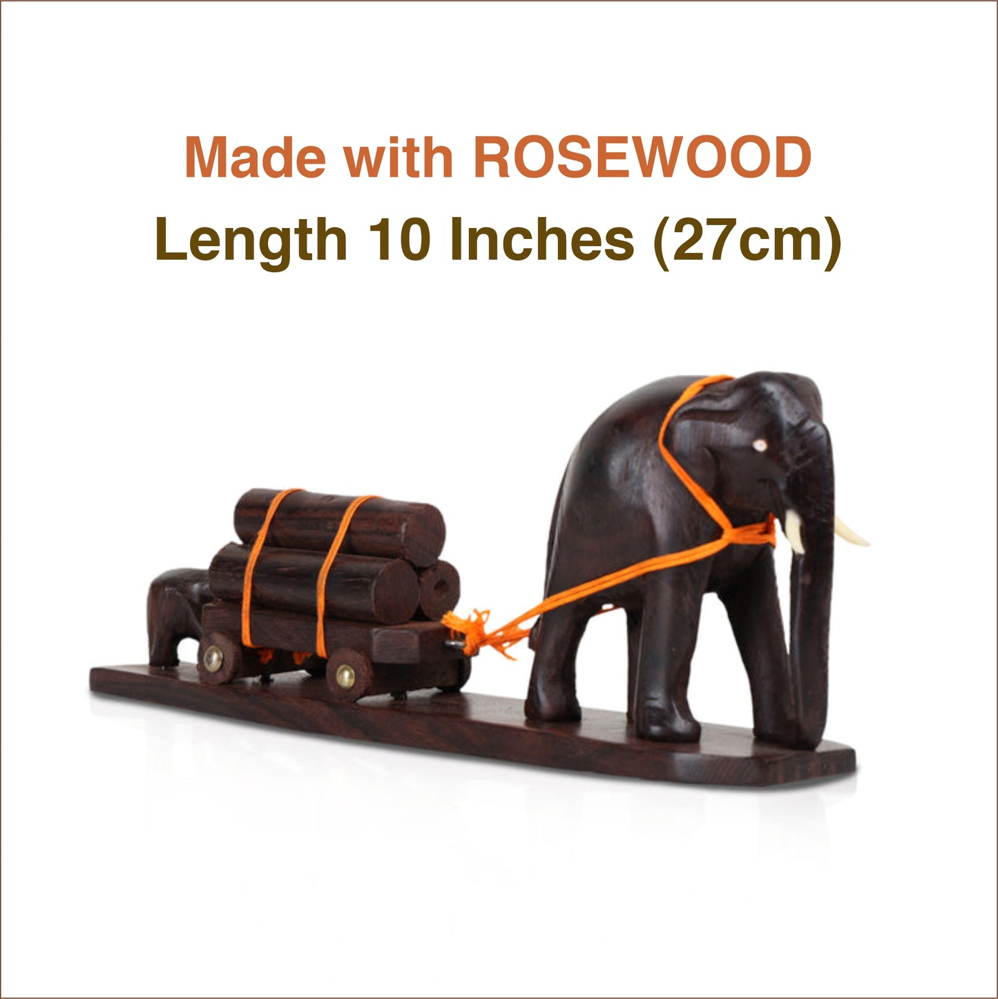 Elephant Cart Figurine: A Mother and Calf Pulling a Wooden Cart Size: 10 Inches