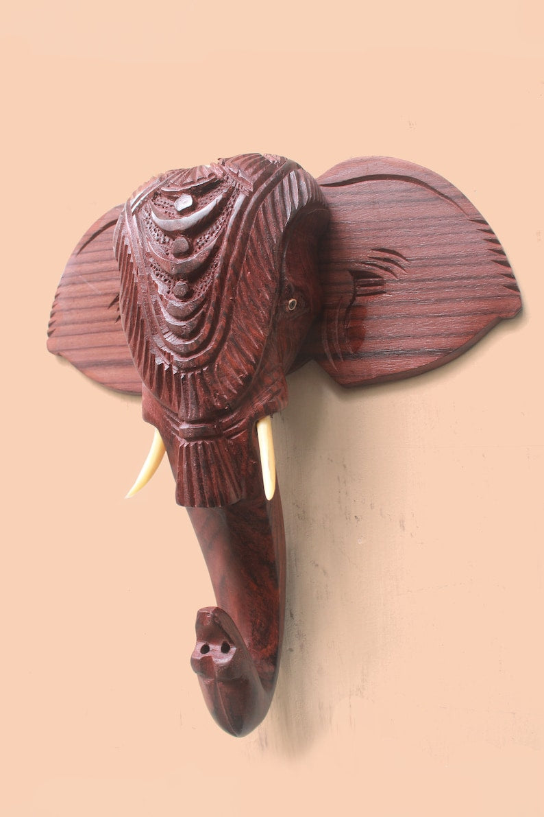 Wooden Hand-Carved Kerala Elephant Head for Wall Decor and Gifting (10 Inches)