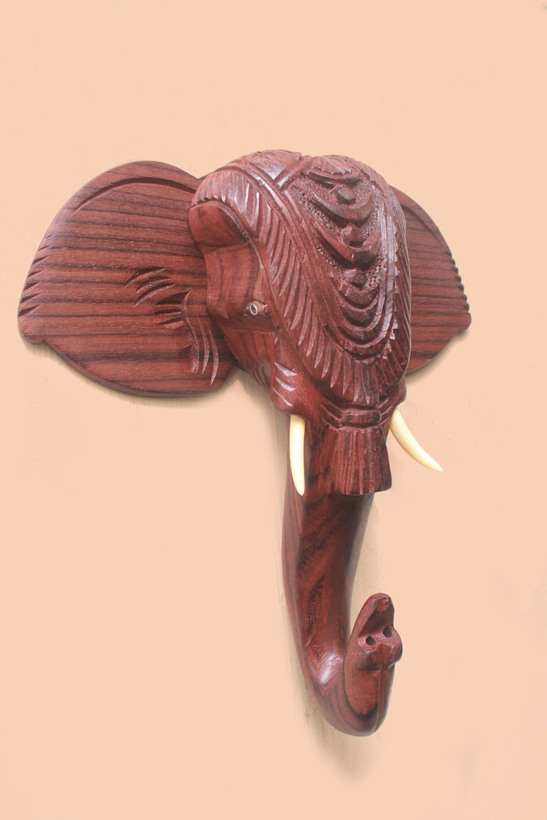 Wooden Hand-Carved Kerala Elephant Head for Wall Decor and Gifting (10 Inches)