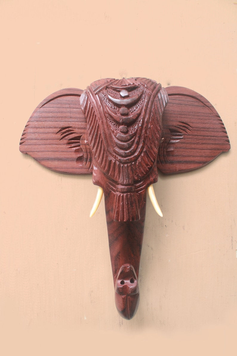 Wooden Hand-Carved Kerala Elephant Head for Wall Decor and Gifting (10 Inches)