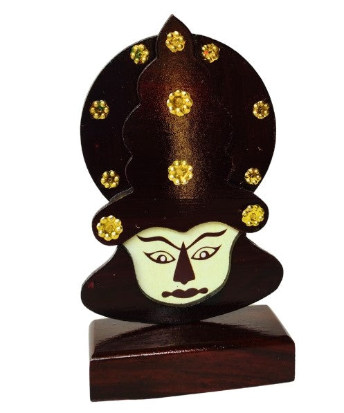 Wooden Kathakali Head with Stand - 6 Inches | Perfect for Home Décor and Gifting