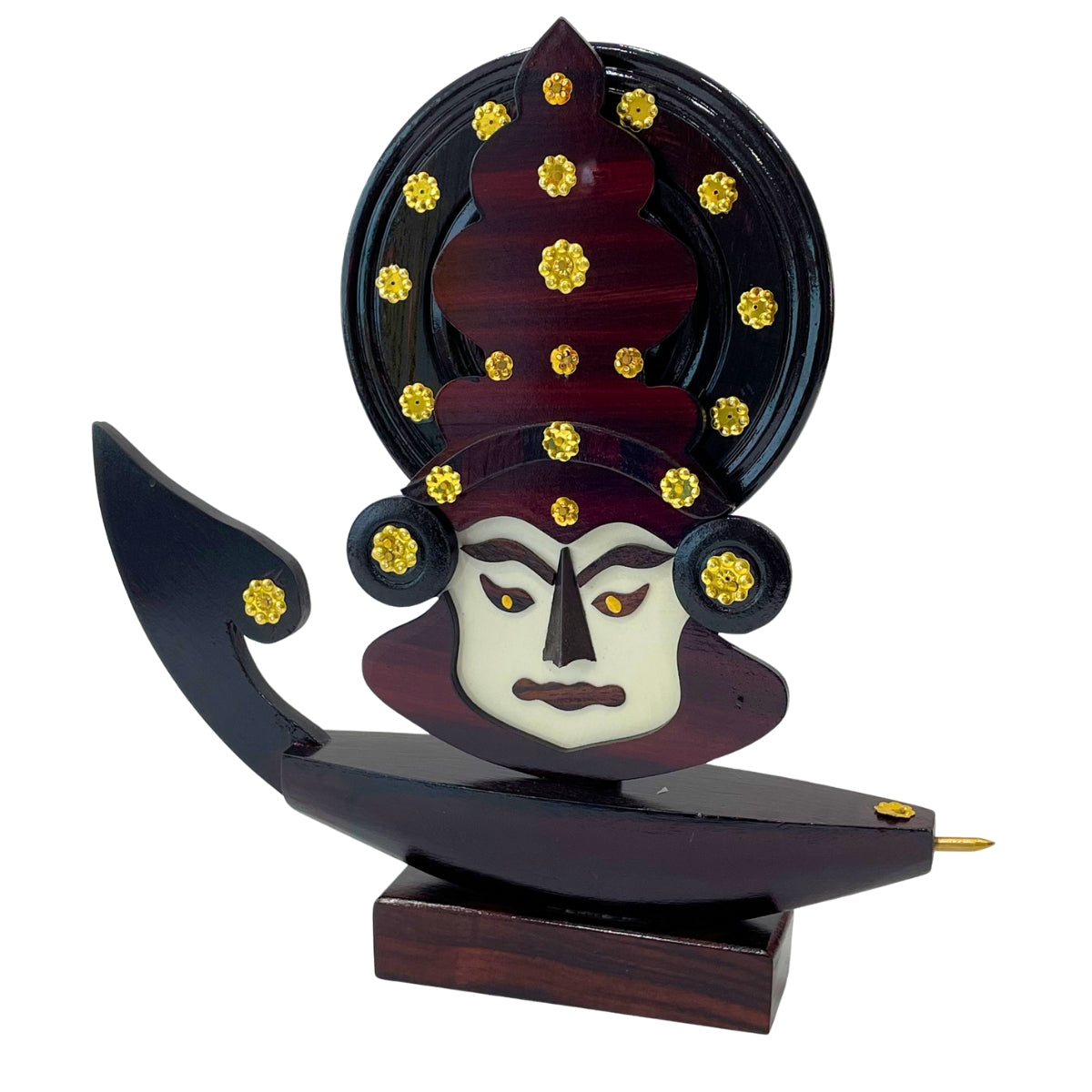 Wooden Kerala Traditional Chundan Boat Curio Miniature with Kathakali Face - 12 Inches