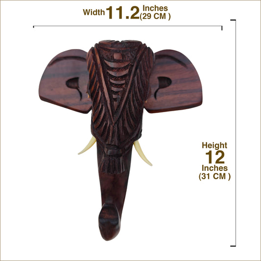 12-Inch Hand-Carved Kerala Elephant Head with Nettipattom | Rosewood Wall Décor- Kerala home decor