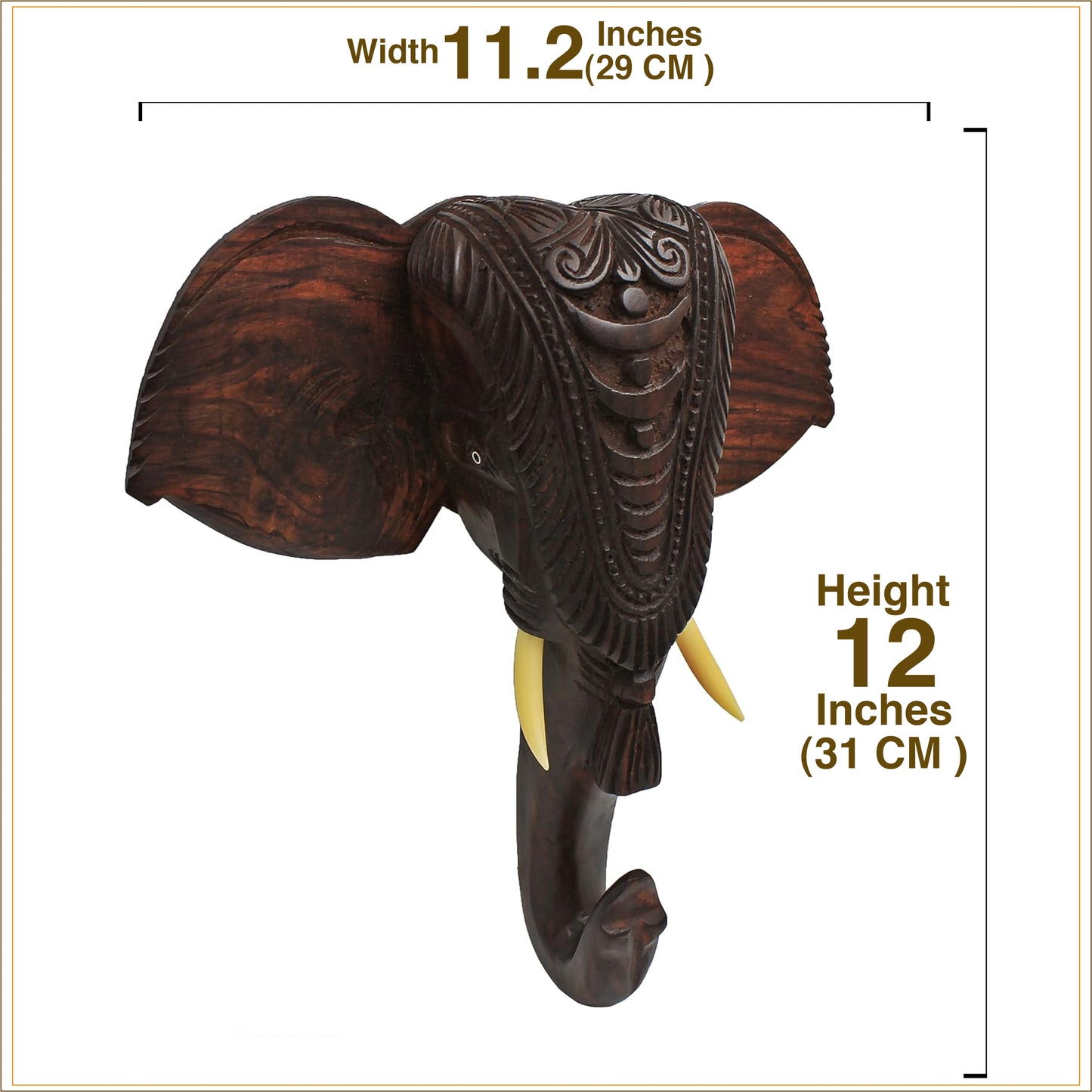 Wooden Hand-Carved Kerala Elephant Head for Wall Decor and Gifting (12 Inches)