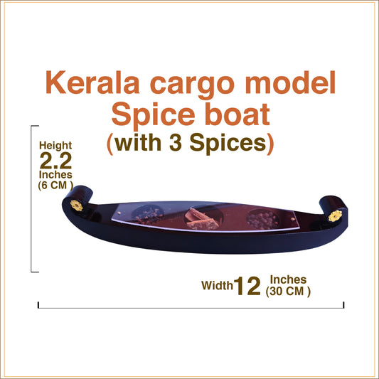 Handcrafted Kerala Cargo Spice Boat – 12 Inch Wooden Miniature with Real Spices