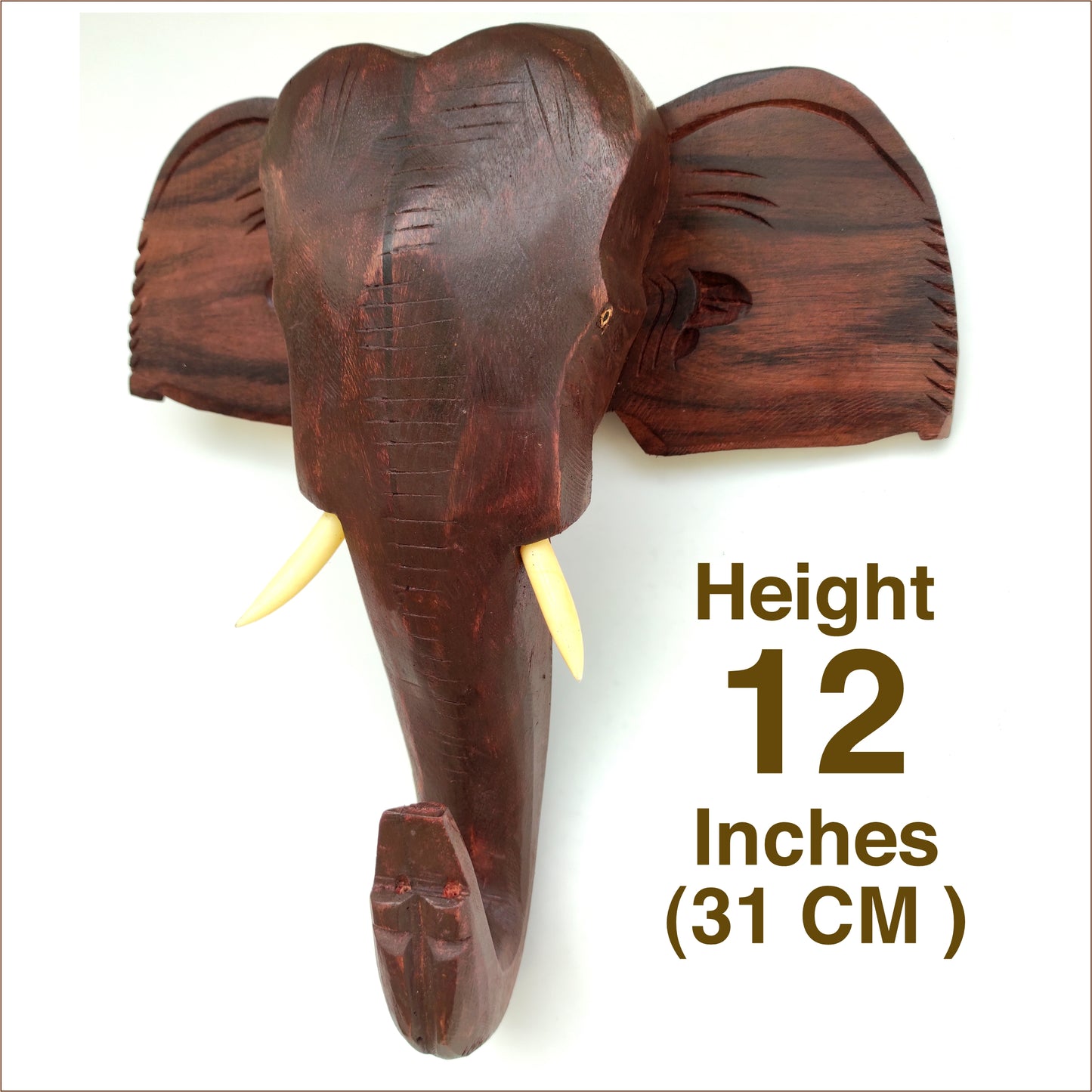 Handcrafted Wooden Elephant Head Wall Hanging – 12 Inch | Traditional Kerala Art