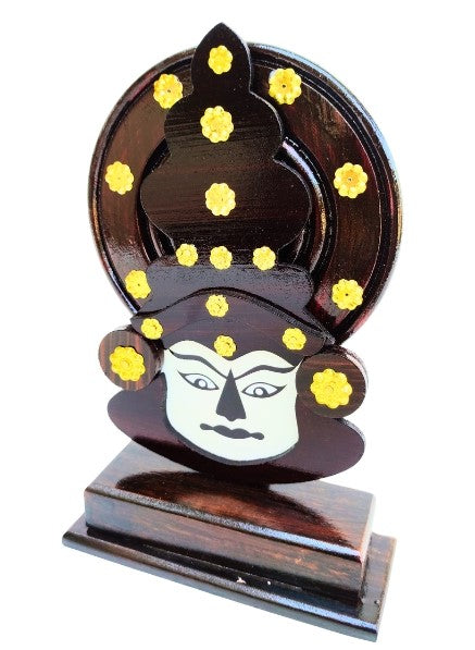 Kerala Wooden Kathakali Head with Stand - 8 Inches | Ideal for Home Décor & Gifting