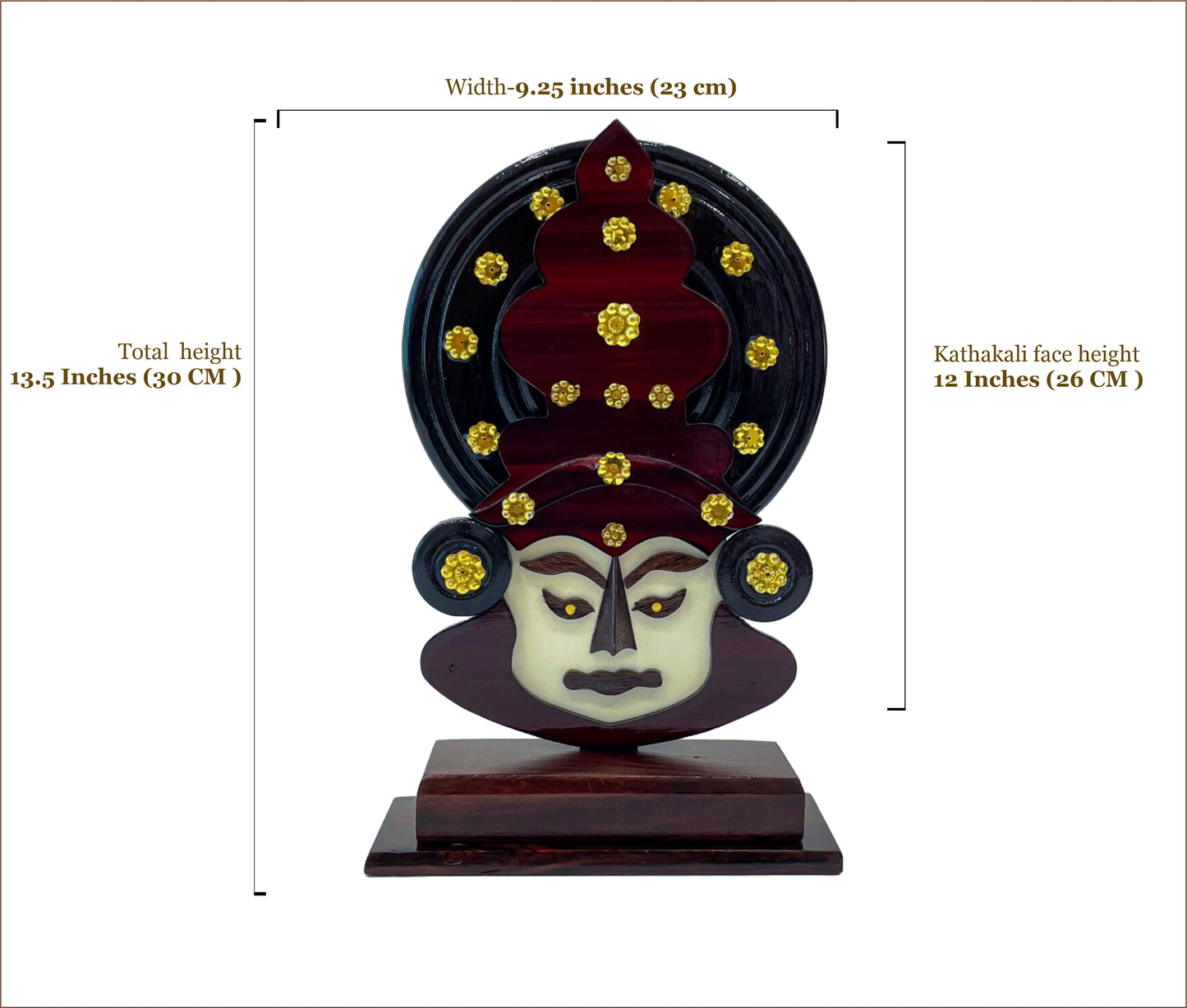 Wooden Kathakali Head with Table Stand – 13.5 Inches | Traditional Kerala Decor