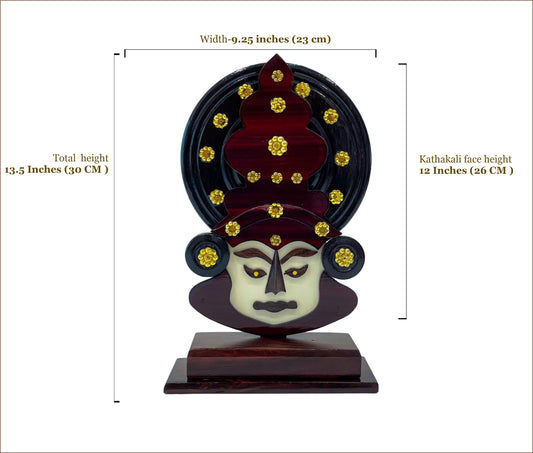 Wooden Kathakali Head with Table Stand – 13.5 Inches | Traditional Kerala Decor