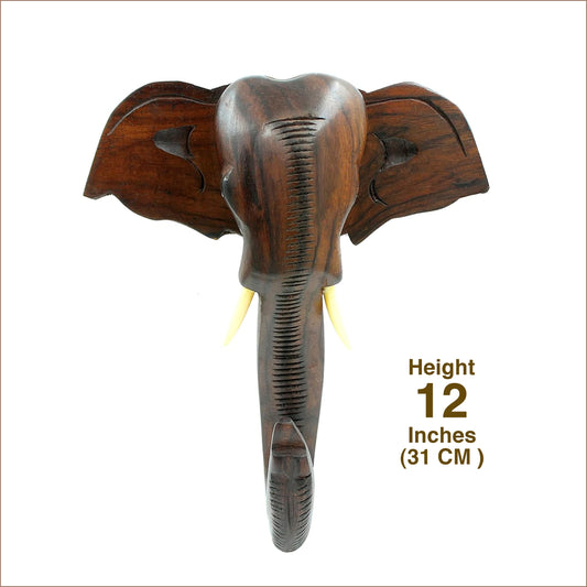 12-Inch Handcrafted Rosewood Elephant Head Wall Art – Traditional Kerala Décor (Deluxe Finish)