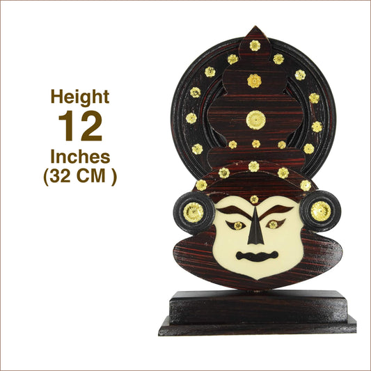 Wooden Kathakali Head with Stand – 12 Inches | Kerala Cultural Decor