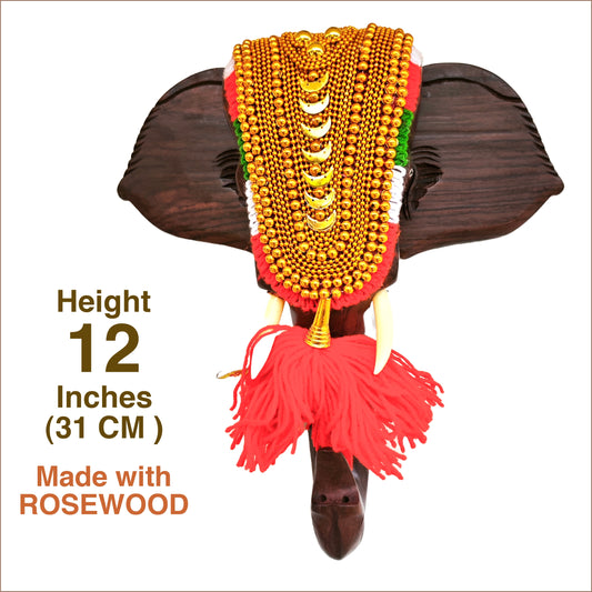 12-Inch Handcrafted Rosewood Elephant Head Wall Hanging with Nettipattom for home decor and gifting