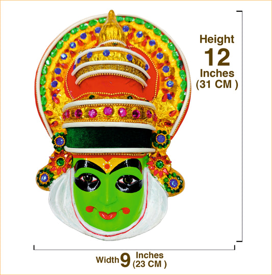Kathakali Mask Wall Hanging in Fibre – Premium Quality | Handcrafted with Beads & Sequins – 12 Inches