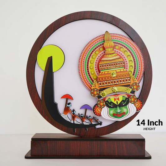 14.5” Kerala Cultural Art Showpiece – Kathakali Dance & Boat Race Fusion for home decor qand gifting