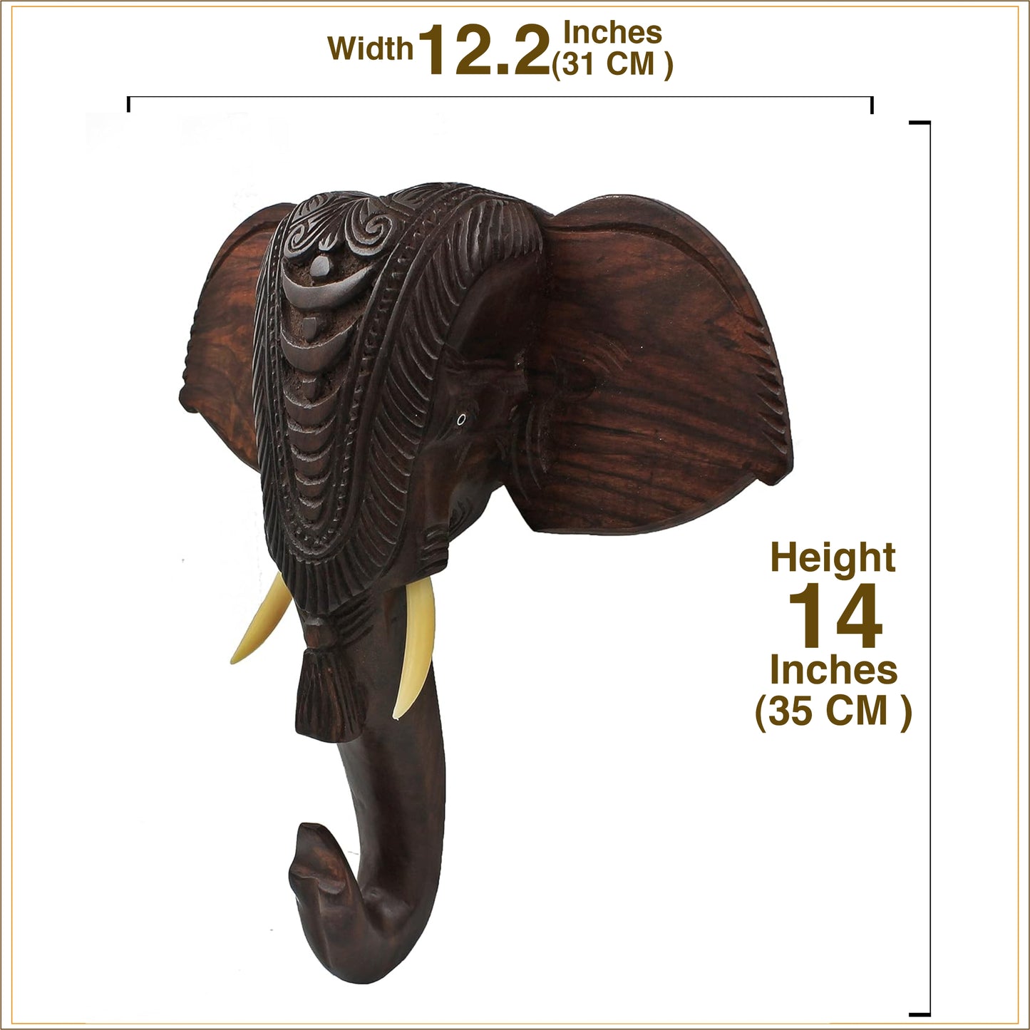 Wooden Hand-Carved Kerala Elephant Head for Wall Decor and Gifting (14 Inches)