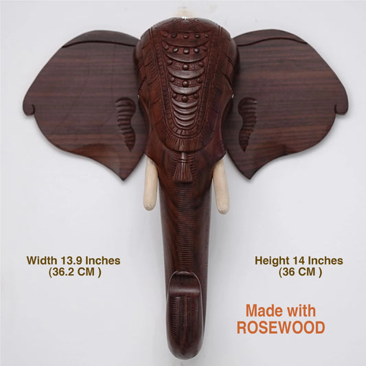 Hand-Carved Rosewood Elephant Head Wall Hanging – Kerala Nettipattom Decor (14 Inches)